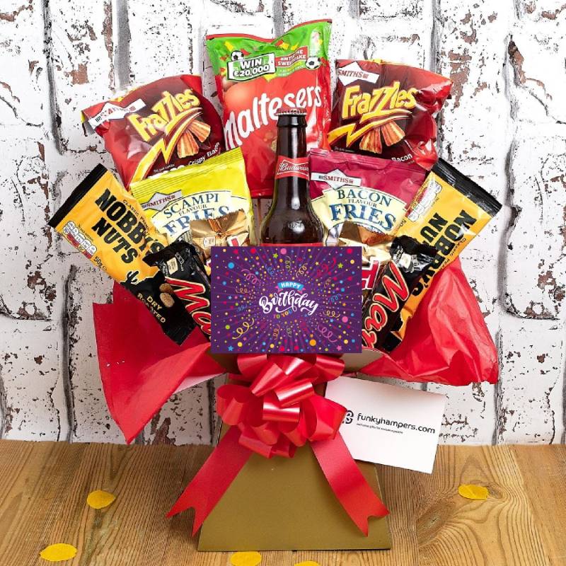 Happy Birthday Beer and Bar Snacks Bouquet
