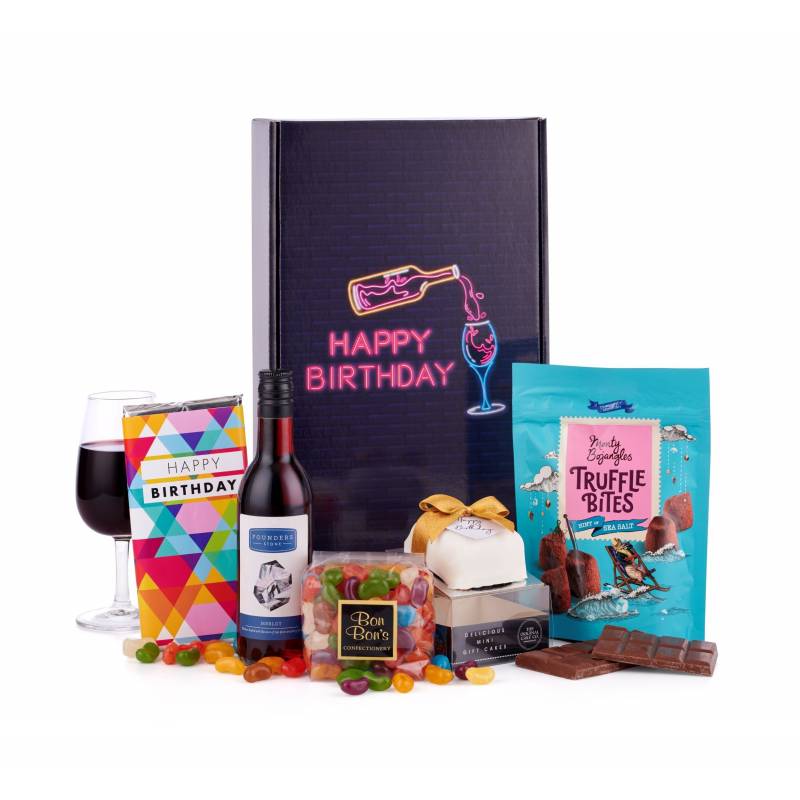 Happy Birthday Gift Box with Red Wine