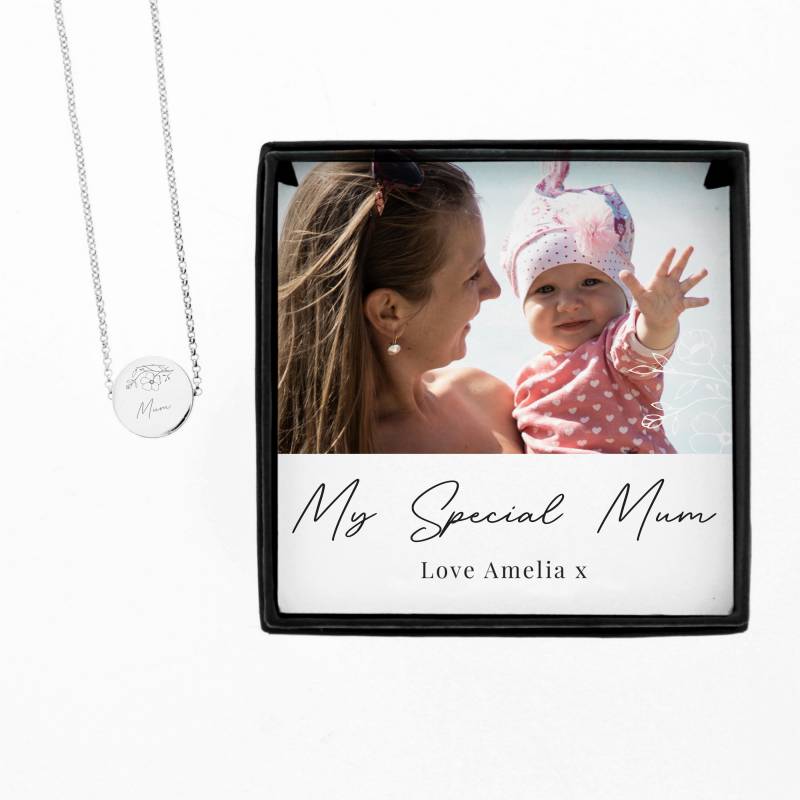 Personalised Pink Floral Photo Upload Necklace and Box