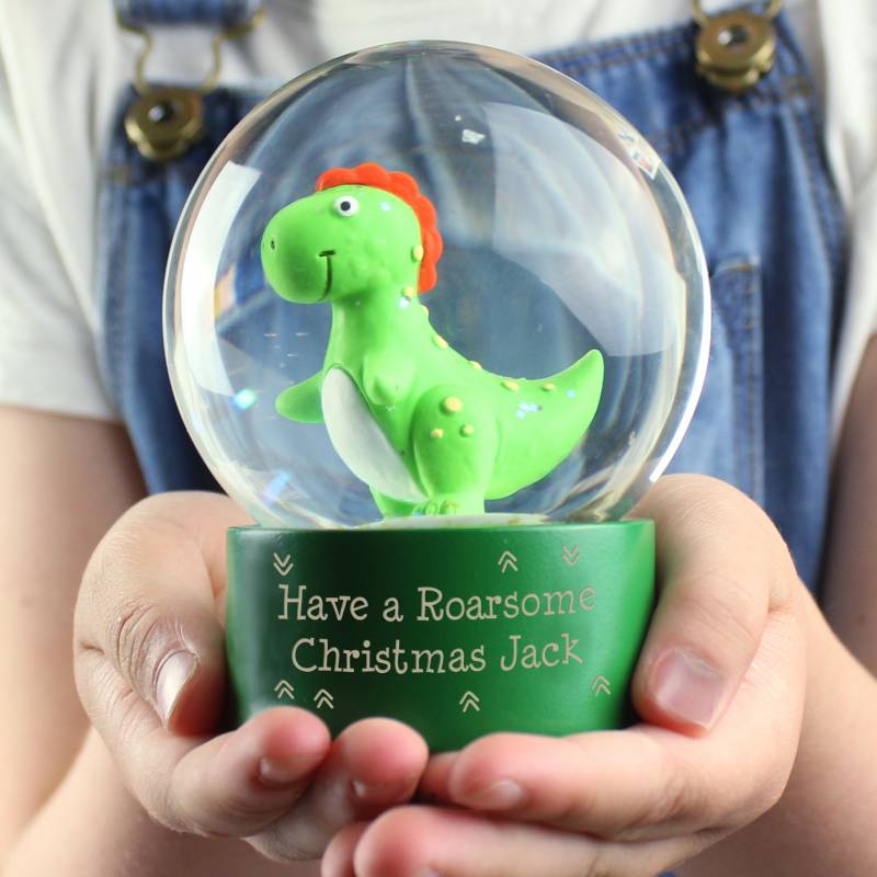 Personalised Message Dinosaur Glitter Snow Globe