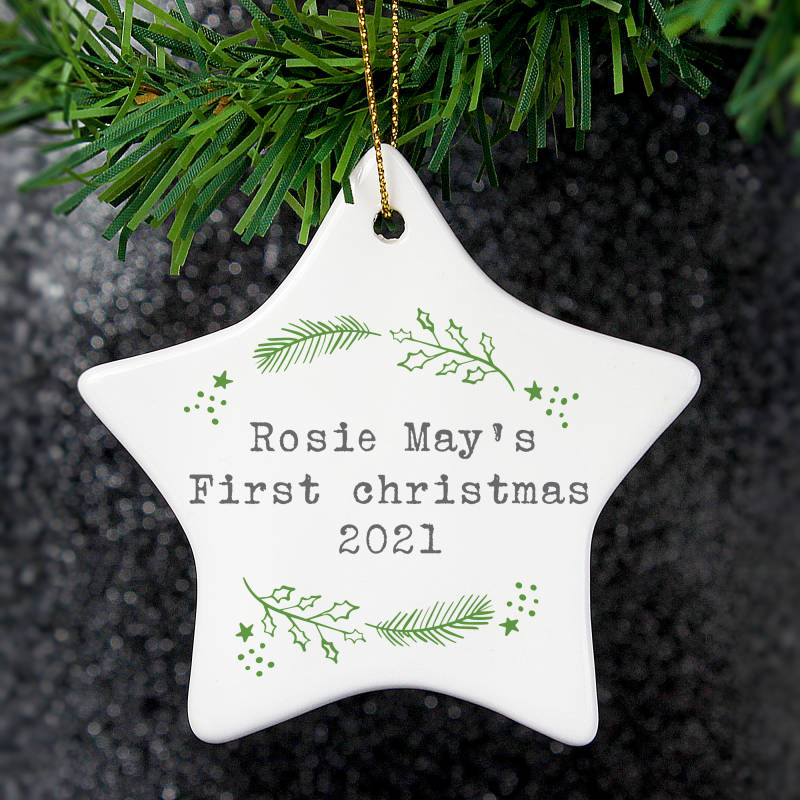 Personalised Christmas Holly Ceramic Star Decoration