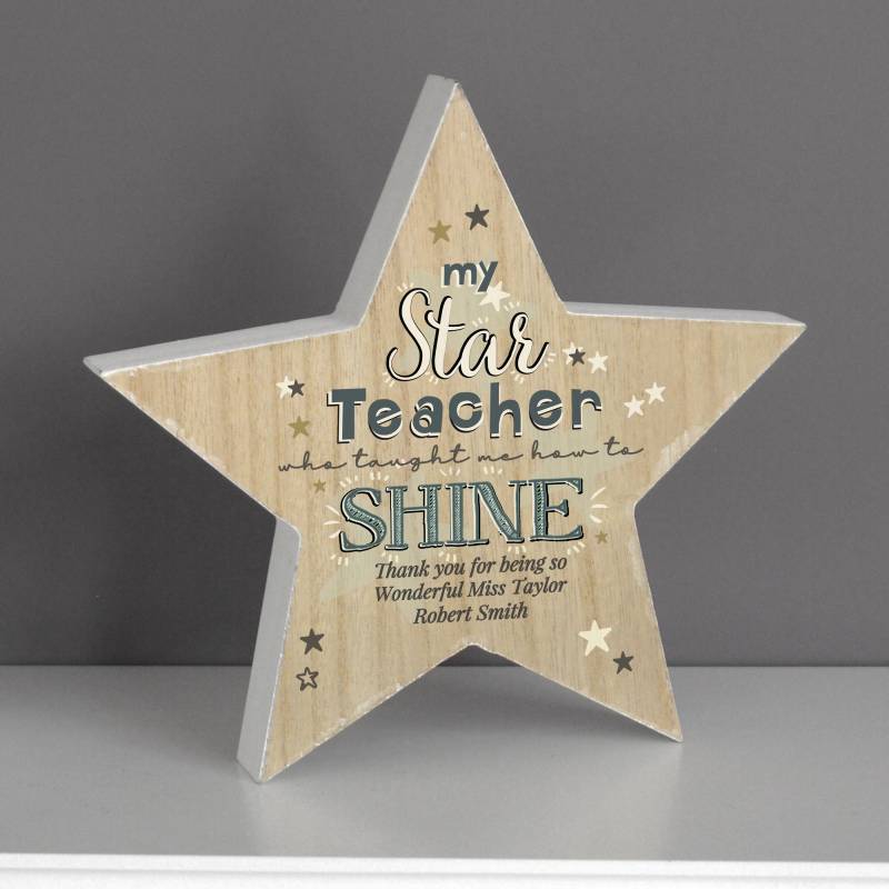 Personalised My Teacher is a Star Rustic Wooden Star Decoration