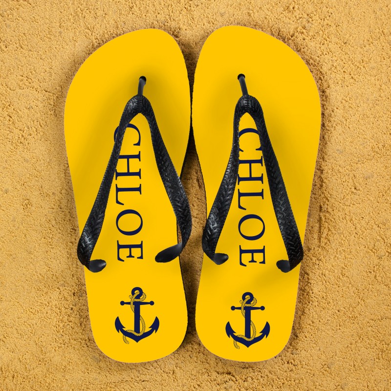 Personalised Flip Flops in Yellow and Blue